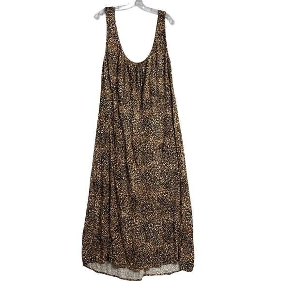Old Navy Waist Defined Crepe Midi‎ Dress Womens Plus Size XXL Tall Lepard Print - Picture 1 of 11